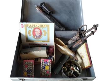 Vintage Aluminum Case Junk Drawer Collectibles
