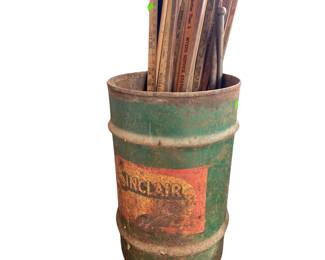 Old Sinclair Steel Barrel + Yard Sticks Canes Crutch