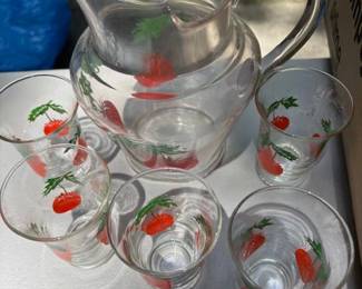Set of vintage bar glasses with pitcher.