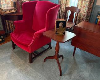 The other Centennial era wing back chair with another cherry candlestand.  
