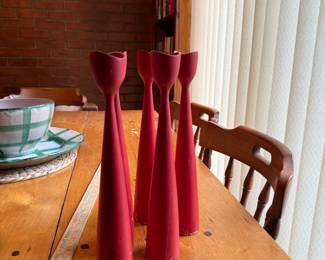 Mid century modern wood, most likely Danish candlesticks. 