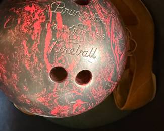 Brunswick Fireball bowling bowl in original cash and shoes.