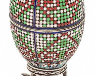 Lot 47 | Russian Silver And Cloisonne Enamel Egg on a Stand H 3.8" Dia. 2" 4.2t oz 2 PCS