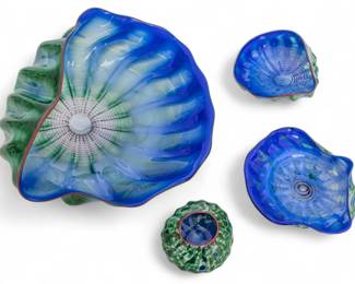 Lot 1029 | Dale Chihuly (American, B. 1941) Blown Glass 1986, 'Blue And Green Seaform Sculptures' H 9.5" W 12" 4 PCS