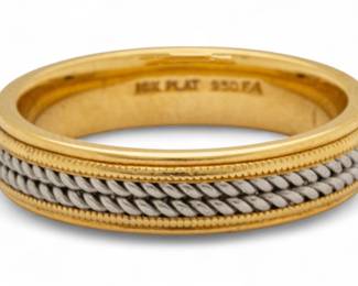Lot 22 | 18k Yellow Gold & Platinum Gent's Rope Band Ring, Size 8 1/2 8g 1 PC