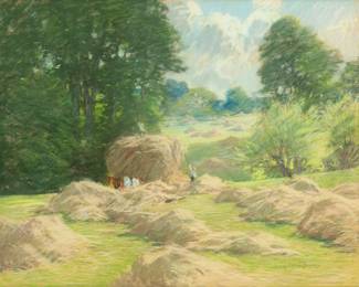 Lot 1001 | John Appleton Brown (American, 1844-1902) Pastel on Paper, Ca. 1880s, 'Gathering Hay' H 17.5" W 21.5"
