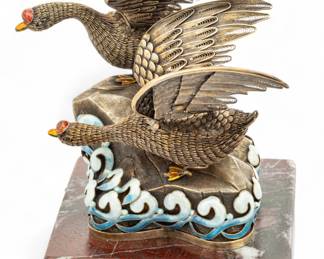 Lot 41 | Russian Silver Filigree, Enamel, And Marble Sculpture H 6.3" W 4.3" L 4.3"
