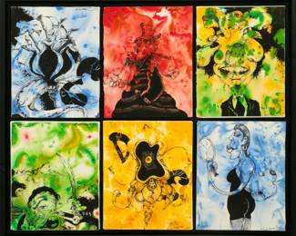 Lot 1023 | Christopher Ellis Daze (American, B. 1962) Ink And Watercolor on Cardstock, Six Works Framed As One, 1995 H 9.9" W 8"