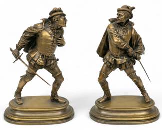 Lot 1092 | Emile Guillemin (French, 1841-1907) Original Bronze Sculptures 19th C., 'Dueling Cavaliers' H 8" L 5.3" 1 PAIR