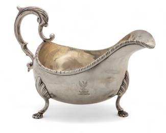 Lot 60 | WILLIAM HUGHES (Dublin, Ireland) Sterling Silver Sauce Boat, 1772 H 5.5" W 3.9" L 7" 11.9t oz