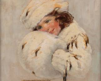 Lot 1014 | Jessie Wilcox Smith (American, 1863-1935) Oil, Gouache And Charcoal on Illustration Board 'Girl in White Fur Coat, Hat And Muff (Good Housekeeping Feb