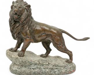 Lot 1096 | Paul Edouard Delabrierre Bronze Sculpture of Lion Mounted on Rocky Base 19th C. H 9.5" L 9"
