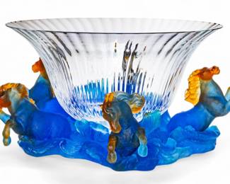 Lot 1038 | Daum (French, B. 1878) Pate De Verre Blue Chevaux De Marly Centerpiece Bowl H 5.8" Dia. 13"