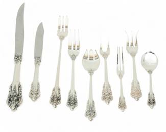 Lot 27 | Wallace Grand Baroque Sterling Steak Knives 16. Seafood Forks16, Ice Cream Forks 8, Soup 8 Etc. 73 Pcs 73 PCS
