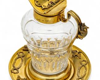 Lot 39 | Russian Vermeil Silver, And Crystal Pitcher And Underplate H 5.3" Dia. 5" 15.3t oz 2 PCS