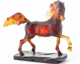 Lot 1039 | Daum (French, B. 1878) Pate De Verre Glass Horse 2001, 'Cheval Etalon' H 9.1" L 10.8" Depth 3.5"