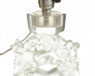Lot 1045 | Lalique (French) Frosted Art Crystal Lamp 'Mesanges Pattern' H 8.8" W 4.5" L 4.5"