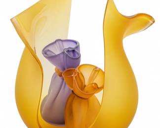 Lot 1032 | John Littleton & Kate Vogel (American) Blown Satin Glass Sculpture 1985, 'Shard with Bags' H 14" Dia. 10" 2 PCS