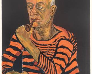 Lot 1016 | Alice Neel (American, 1900-1984) Lithograph in Colors on Wove Paper 1980, 'John (Man with Pipe)' H 23.9" W 19.1"