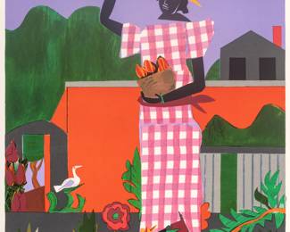 Lot 1017 | Romare Bearden (American, 1911-1988) Lithograph in Colors on Wove Paper, 1980, 'Girl in the Garden' H 22" W 16"