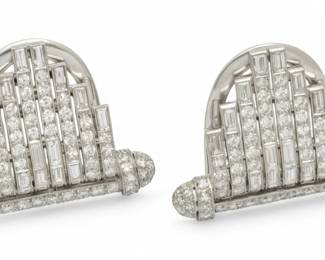 Lot 9 | Art Deco Diamond Dress Clips 27g 2 PCS