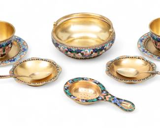 Lot 49 | Russian Vermeil Silver And Cloisonne Enamel Tea Set 10 PCS