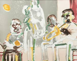 Lot 1018 | Romare Bearden (American, 1911-1988) Lithograph in Colors on Wove Paper, 1979, 'Tenor Sermon, from Jazz Series' H 24.8" W 34.6"
