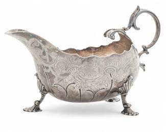 Lot 56 | Dublin (Irish) Silver Sauce Boat 18th.c., 'By David Bomes' H 5.8" W 4.3" L 8.5" 16.0t oz