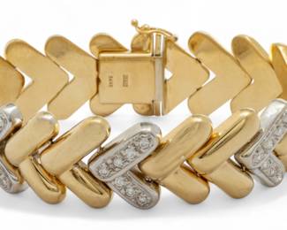 Lot 17 | Italian 14kt Yellow Gold And Diamond Bracelet W 0.8" L 7" 34g