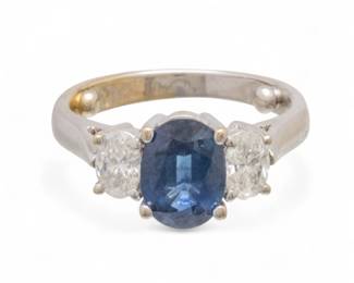 Lot 23 | 18k White Gold, Sapphire And Diamond Ring, Size 3