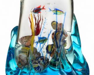 Lot 1034 | Murano Studio (Italian) Art Glass Fish Aquarium Sculpture H 8.3" W 7.5" Depth 4.8"