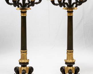 Lot 86 | French Empire Style Patinated Bronze with Gilding Six-light Candelabra H 27'' W 11'' 1 PAIR