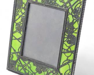 Lot 94 | Tiffany Studios (American) 'Gravevine' Etched Metal & Favrile Glass Photo Frame, Early 20th C. H 9.3" W 7.5"