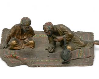 Lot 1097 | Attributed to Franz Xavir Bergman (Austrian, 1861-1936) Patinated Bronze Sculpture, Dice Players on Carpet, Ca. 1900 H 2" W 5" Depth 4.2"