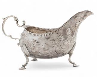 Lot 58 | Irish, Dublin Sterling Silver Sauce Boat 18th.c. H 4" W 3.3" L 7" 7.4t oz