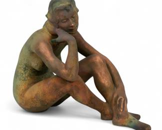 Lot 1100 | George 'Zaro' Tudzarov (American, 1944-2000) Raku Pottery Sculpture, 1995, Seated Female Nude H 14" W 9" L 17"