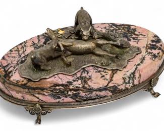 Lot 38 | Russian Silver & Rhodonite Sculpture 'The Hunt' H 3" W 5" L 7.5"