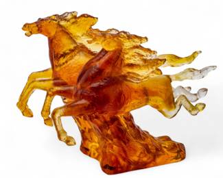Lot 1046 | Liuli Gongfang (Taiwan) Pate-de-Verre Running Horses Sculpture, 2002 H 10" W 12" Depth 6.8"