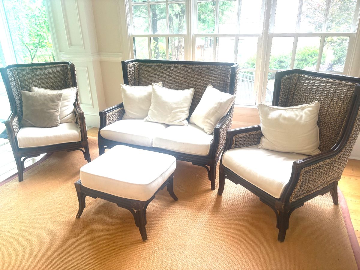 Set of Padmas Plantation Savannah Wing Chairs, ottoman and settee