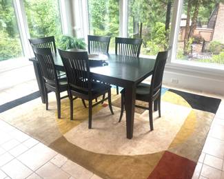 Wood dining table with 6 slat back chairs 6’x3’