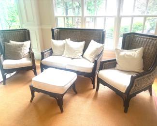Set of Padmas Plantation Savannah Wing Chairs, ottoman and settee