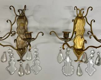 Pair Of Brass Two Light Candle Holder Wall Sconces