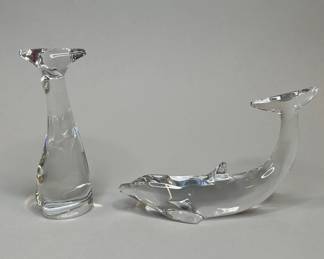 Two Baccarat Crystal Figurines: Cat And Dolphin