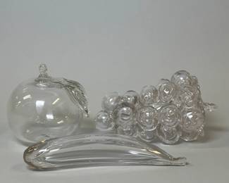 Three Clear Art Glass Fruit Figurines, Possibly Murano
