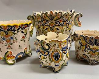 Four Graduated Fait Main Faience Planters Or Jardineres, France
