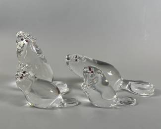 Collection Of Four Steuben Glass Beavers Designed By Lloyd Atkins
