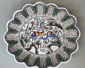 Birds And Foliage Painted Bowl, Portugal