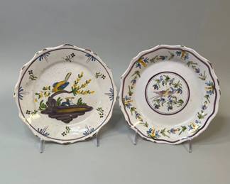 Two Vintage French Faience Painted Plates With Birds