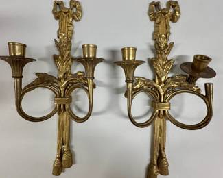 Andrea By Sadek Pair Of Brass Candlestick Sconces, USA, Mid-20th Century