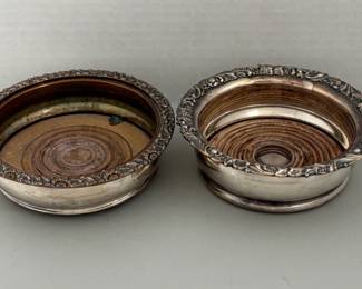 Two Silverplate Wine Bottle Coasters